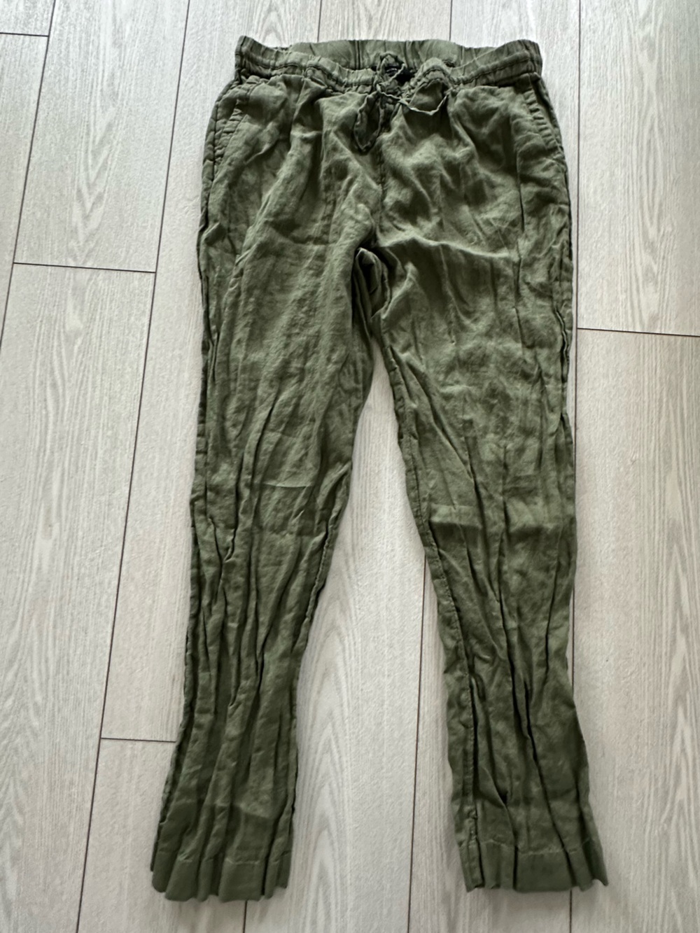 Hudson's Bay 100% Linen Women’s Olive Green Drawstring Chinos